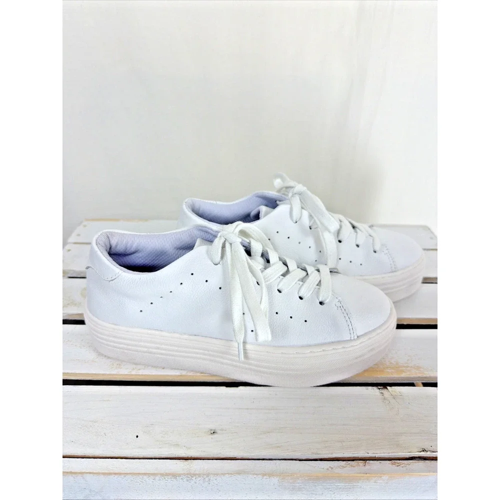 NWT Chelsea Crew White Lace Up Platform Leather Sneaker #1054 Size EU 36